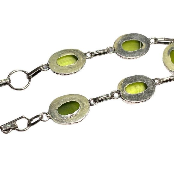 Natural Green Cat's Eye Gemstones in a 925 Stamped Bracelet - Picture 5 of 6